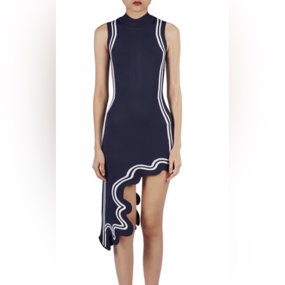 Asymmetric knit dress color blue size small worn once